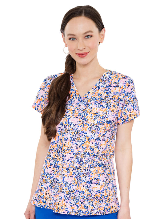 Women's 2-Pocket V-Neck Print Scrub Top