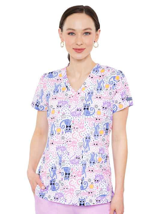 Women's 2-Pocket V-Neck Print Scrub Top