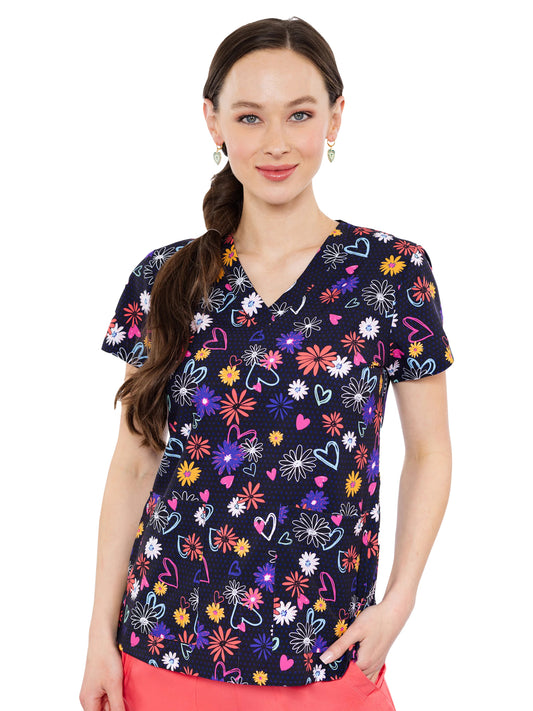 Women's 2-Pocket V-Neck Print Scrub Top