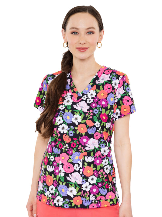 Women's 2-Pocket V-Neck Print Scrub Top