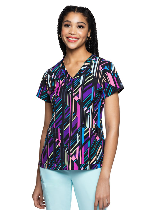 Women's 2-Pocket V-Neck Print Scrub Top