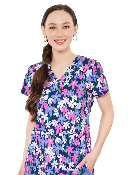 Women's 2-Pocket V-Neck Print Scrub Top