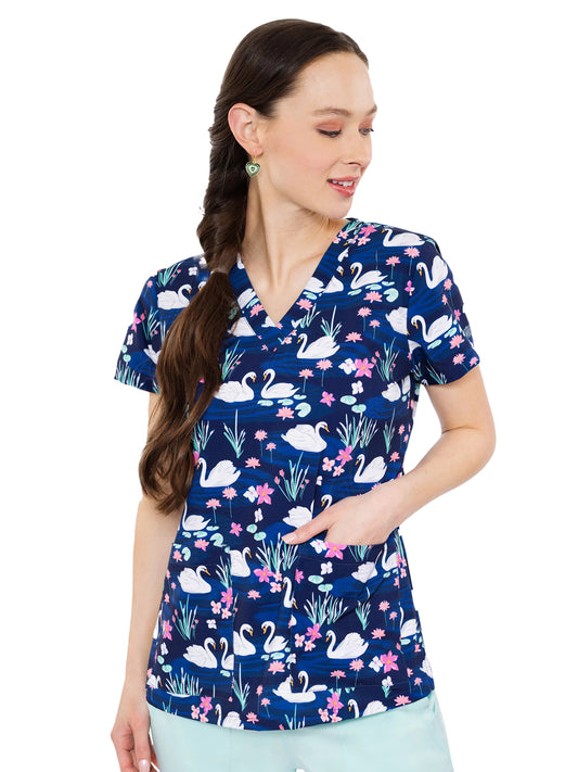 Women's 2-Pocket V-Neck Print Scrub Top