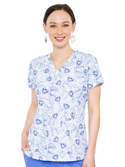 Women's 2-Pocket V-Neck Print Scrub Top