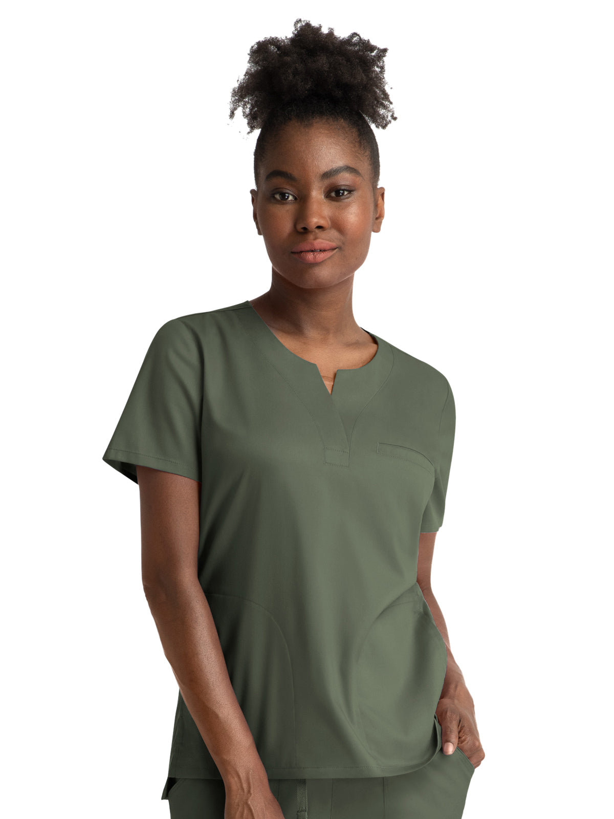 Women's Three-Pocket Notched Crew Neck Top