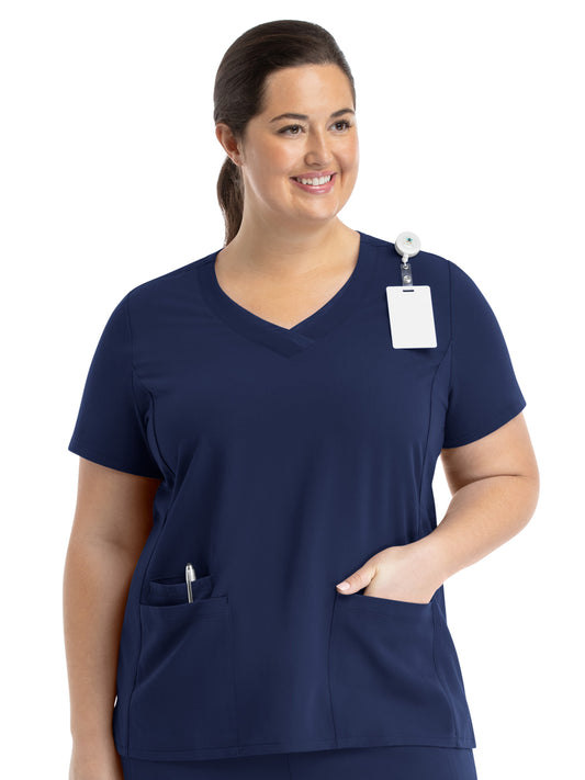 Women's Layered Three-Pocket V-Neck Scrub Top