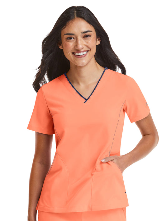 Women's Three-Pocket Contrast Stitching V-Neck Top