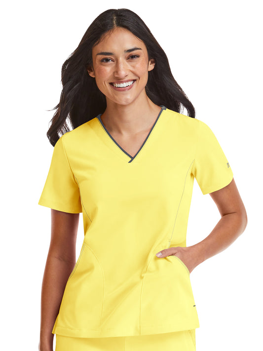 Women's Three-Pocket Contrast Stitching V-Neck Top