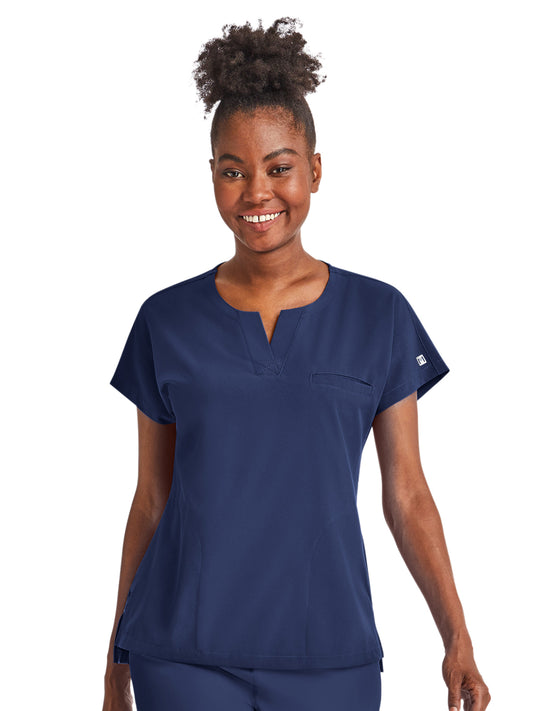 Women's Three-Pocket Notched Neck Dolman Top