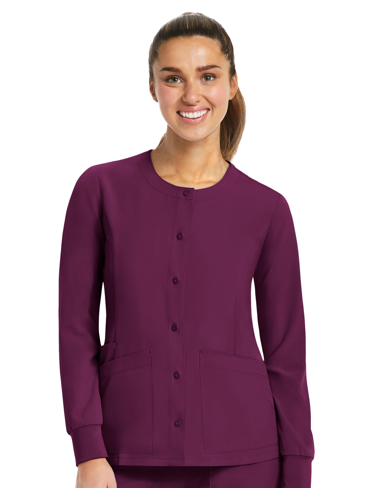 Women's Three-Pocket Round Neck Scrub Jacket