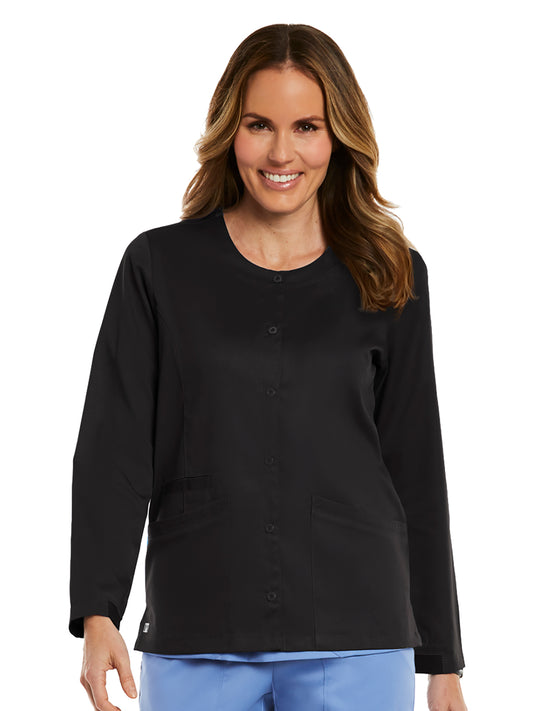 Women's Three-Pocket Round Neck Scrub Jacket