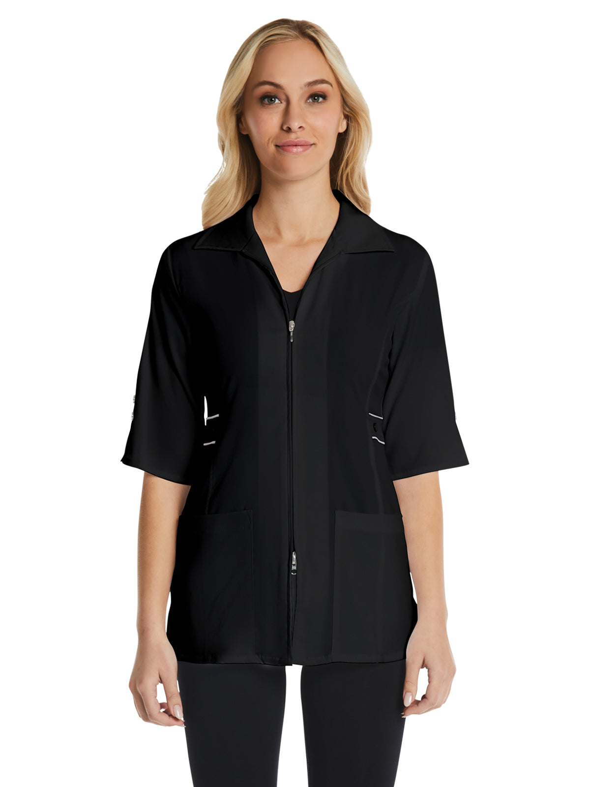 Women's Four-Pocket Maevn Smart Half Sleeve Contrast Trim Jacket