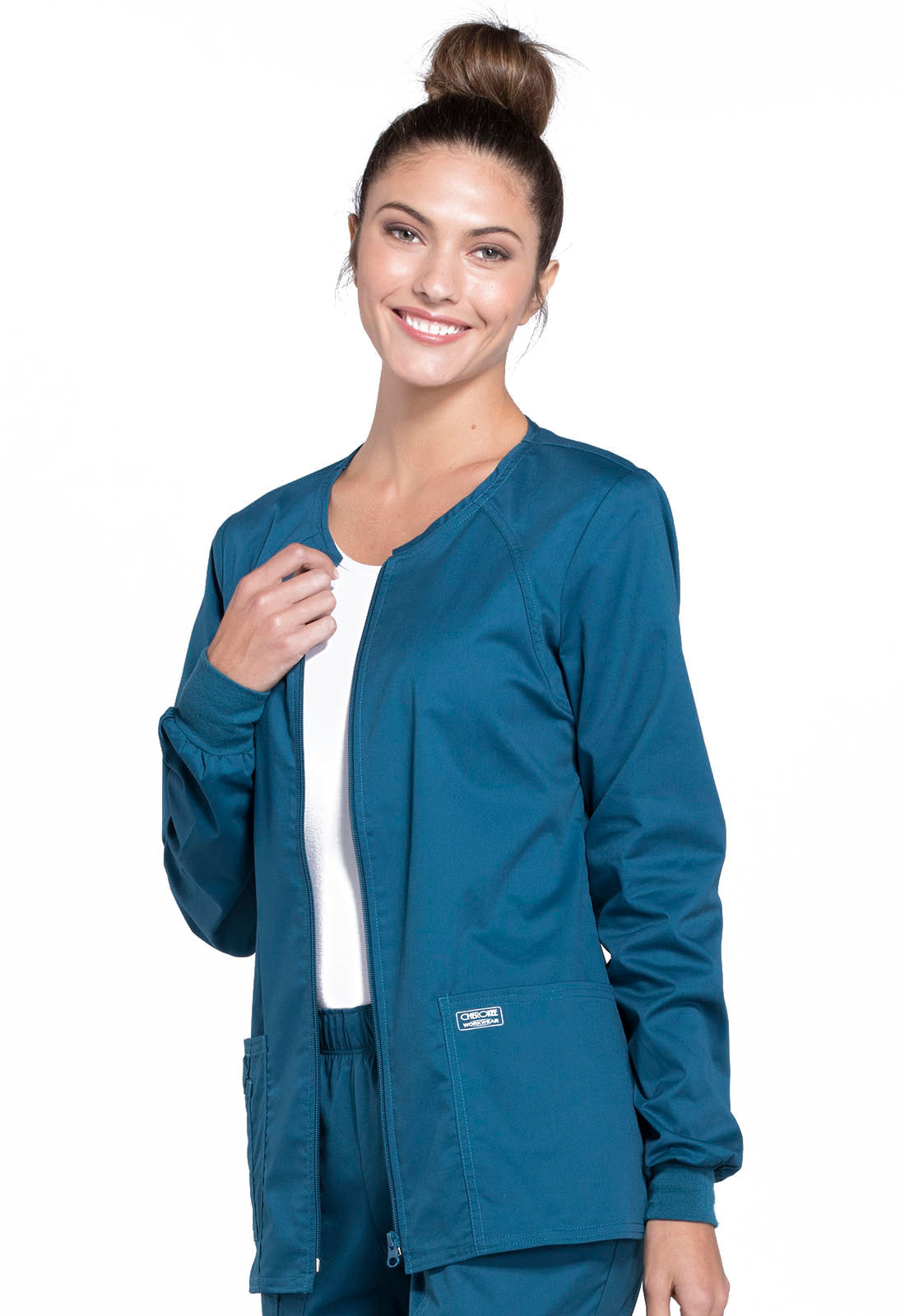 Women's 3-Pocket Zip Front Scrub Jacket