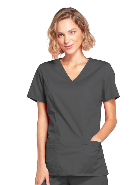 Women's 3-Pocket Mock Wrap Scrub Top