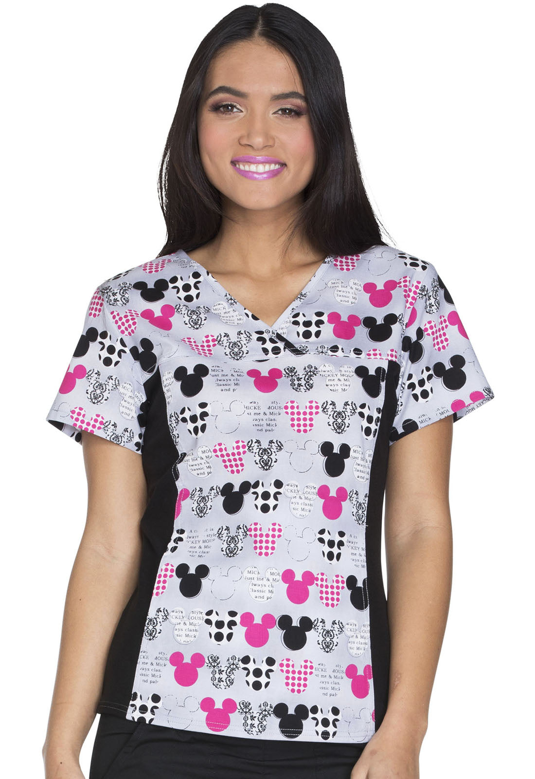 Women's V-Neck Knit Panel Print Top