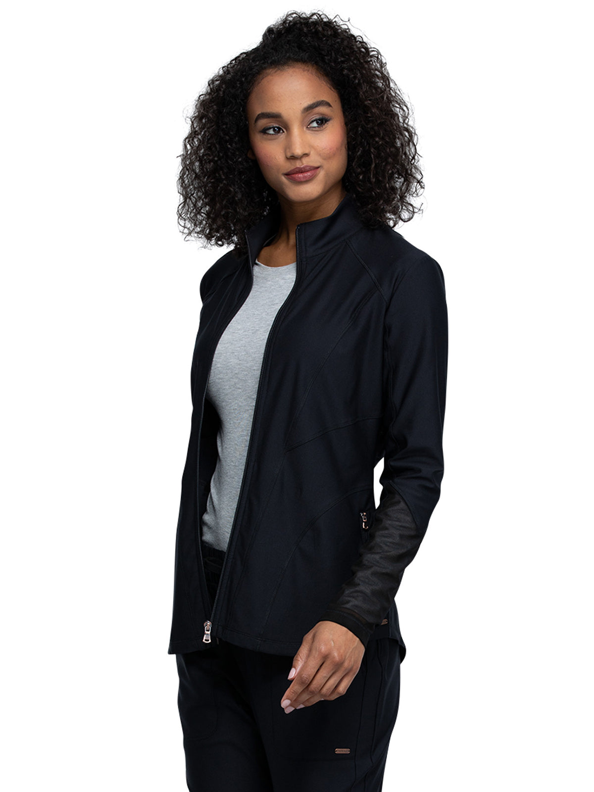 Women's Mock Neck Zip Front Scrub Jacket