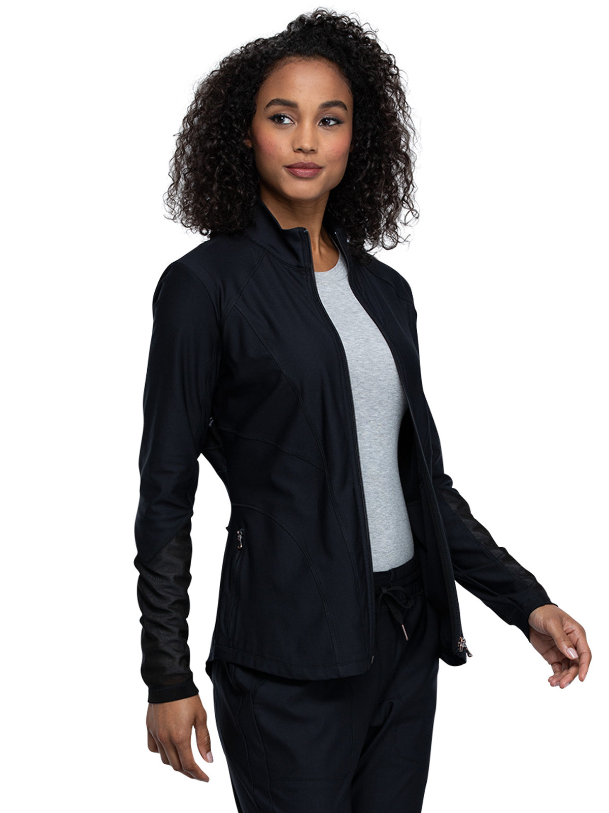 Women's Mock Neck Zip Front Scrub Jacket