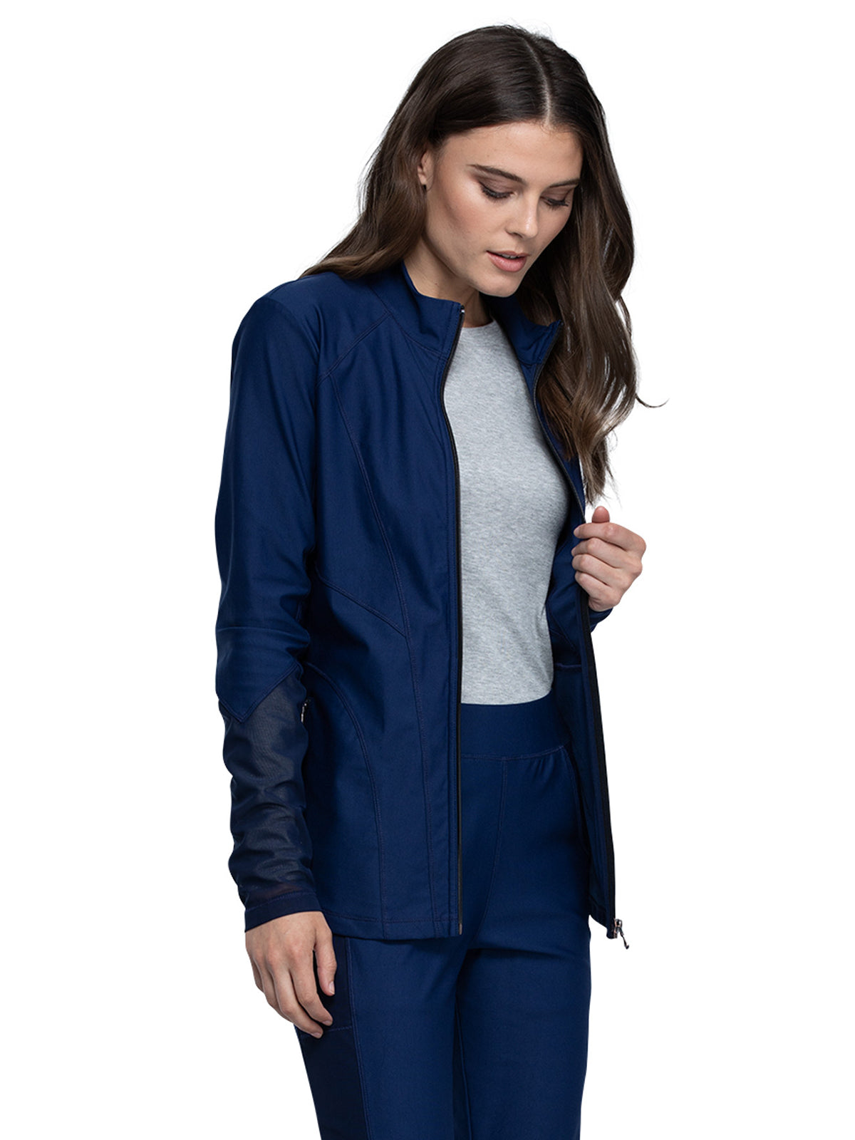 Women's Mock Neck Zip Front Scrub Jacket