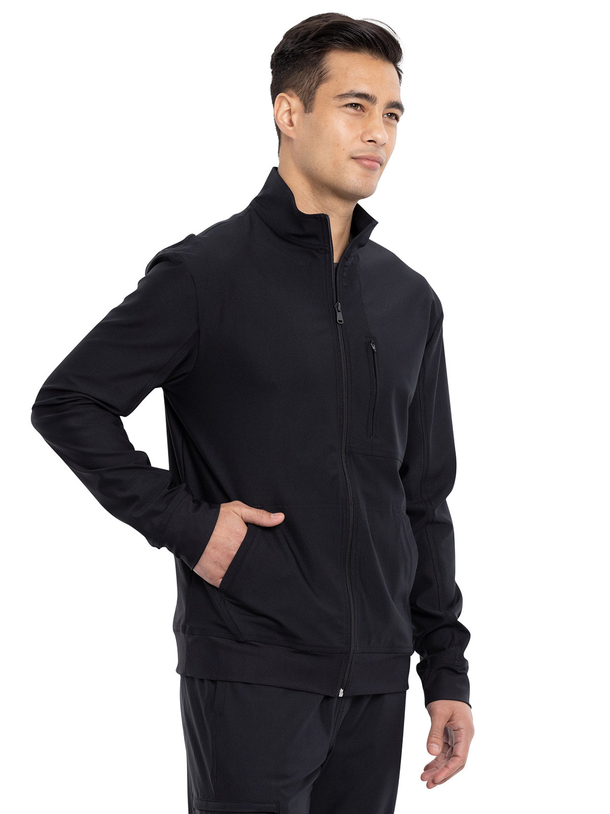 Men's Stand Up Collar Zip Front Scrub Jacket