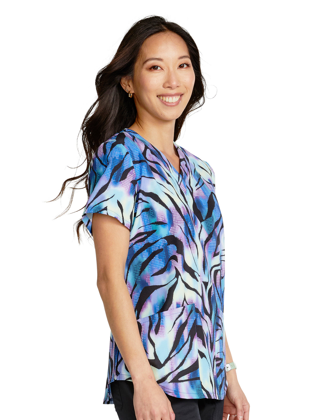 Women's 2-Pocket V-Neck Print Top