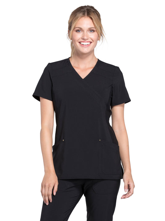 Women's 3-Pocket Mock Wrap Knit Panel Top