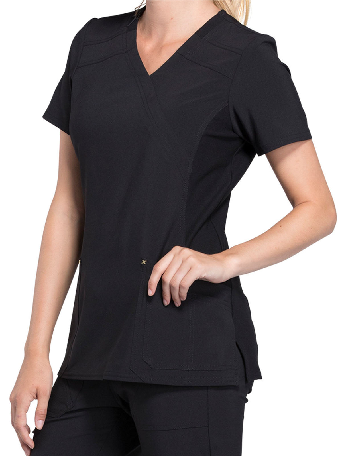 Women's 3-Pocket Mock Wrap Knit Panel Top