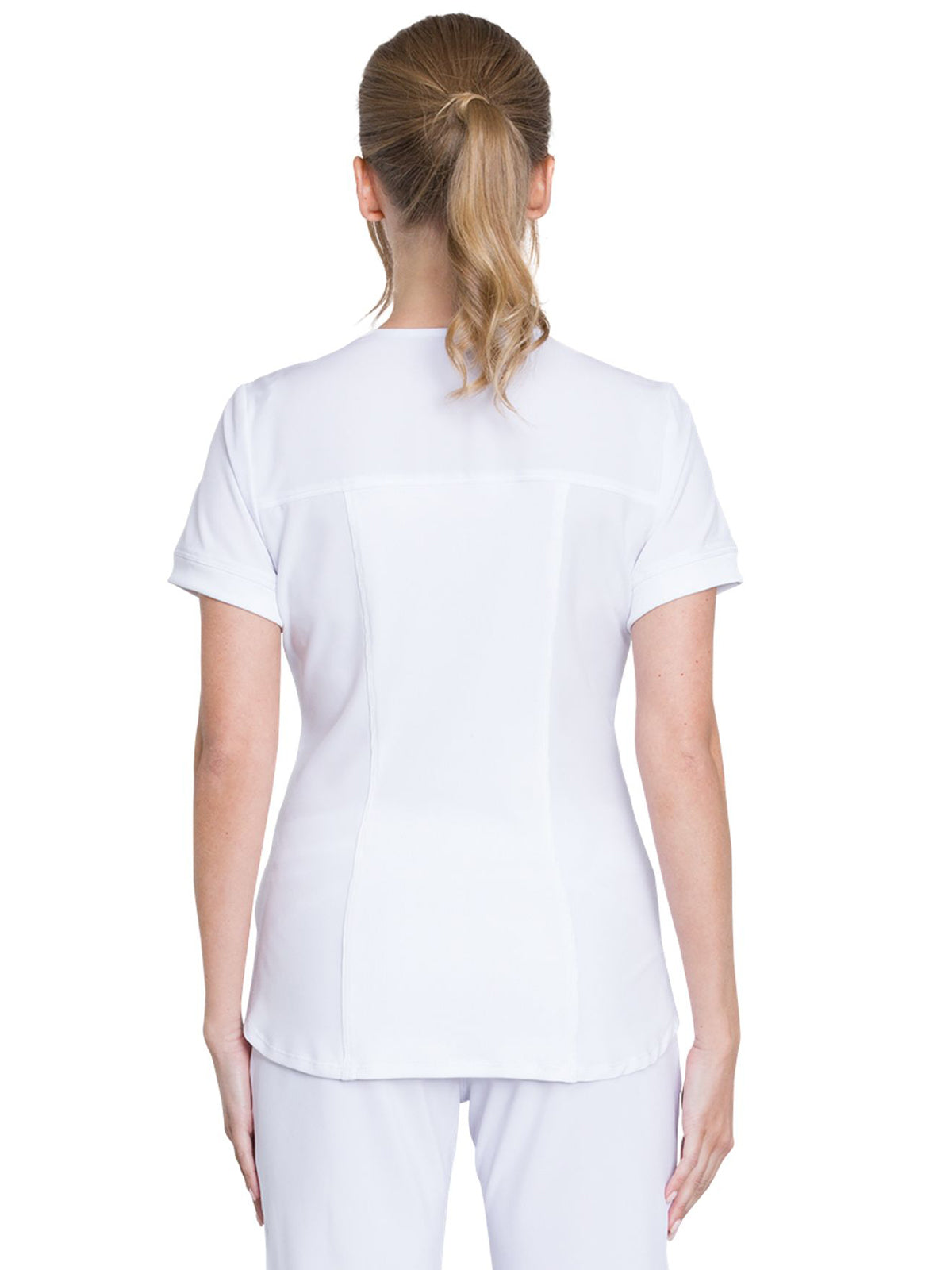 Women's Mixed Media Zip Front V-Neck Top