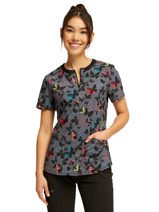 Women's 3-Pocket Round Neck Print Top