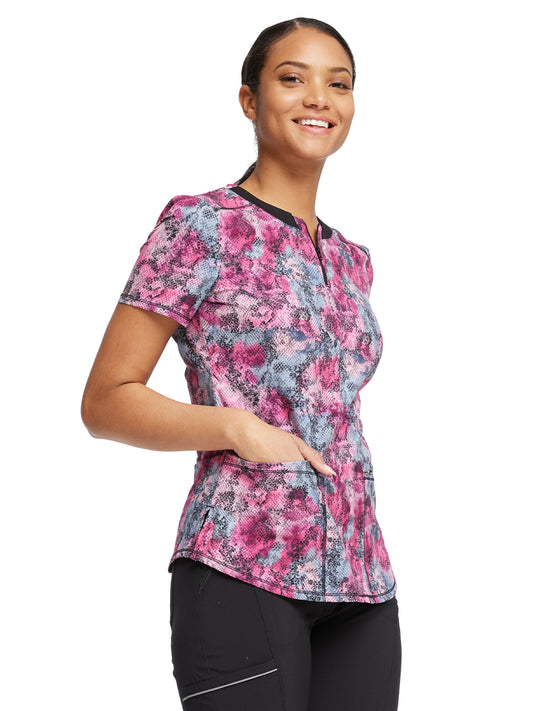 Women's 3-Pocket Round Neck Print Top