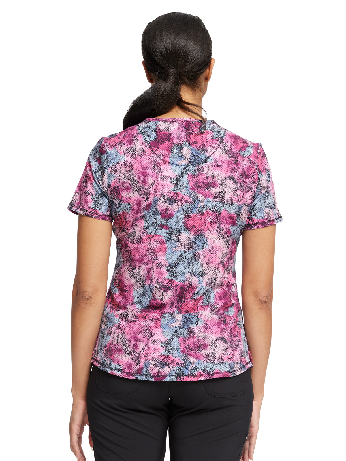 Women's 3-Pocket Round Neck Print Top