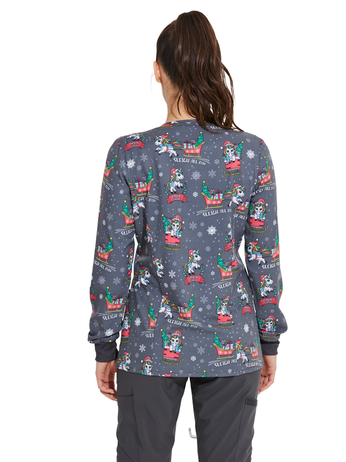 Women's Snap Front Print Scrub Jacket