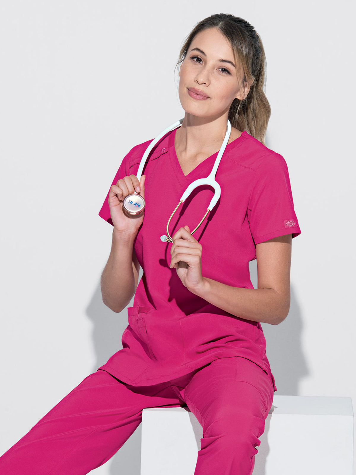 Women's 2-Pocket Contemporary V-Neck Scrub Top