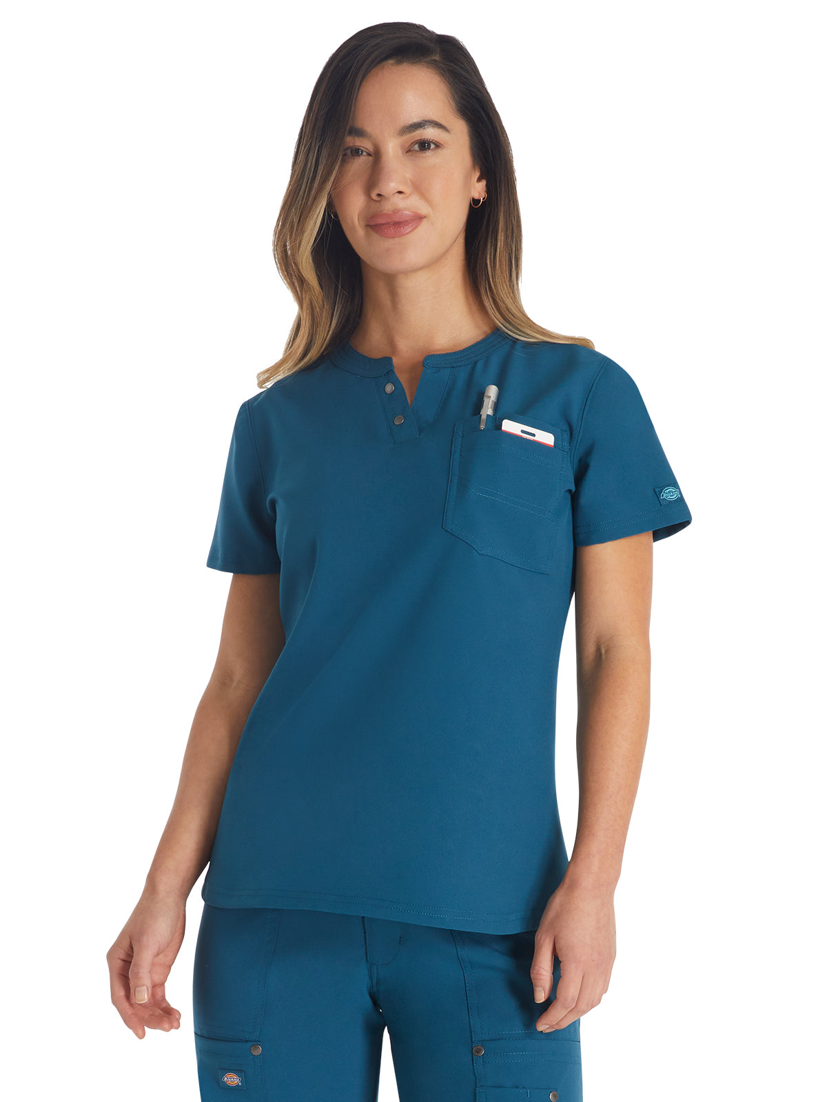 Women's 1-Pocket Henley Scrub Top