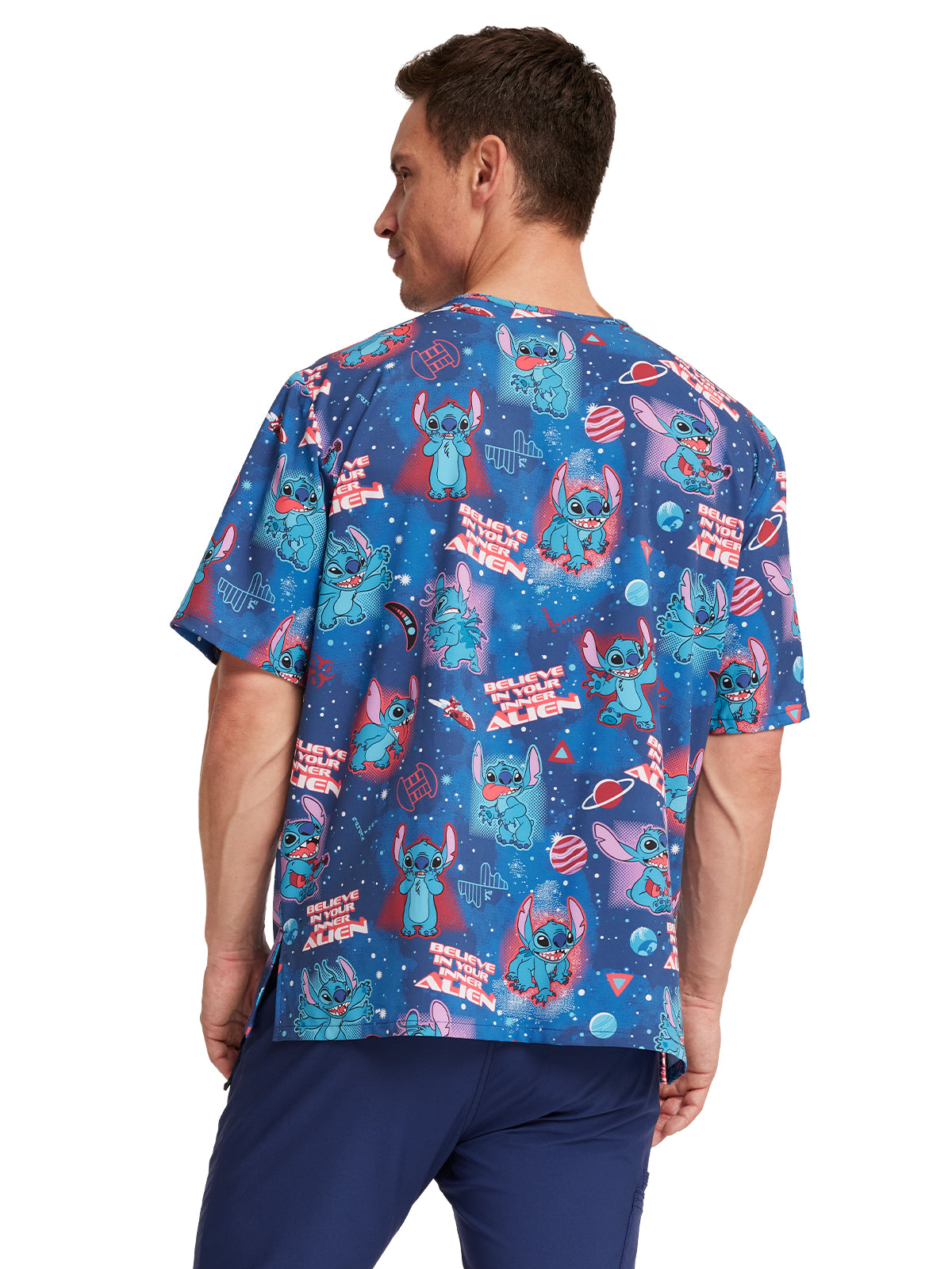 Unisex V-Neck Print Scrub Top