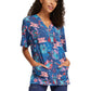 Unisex V-Neck Print Scrub Top