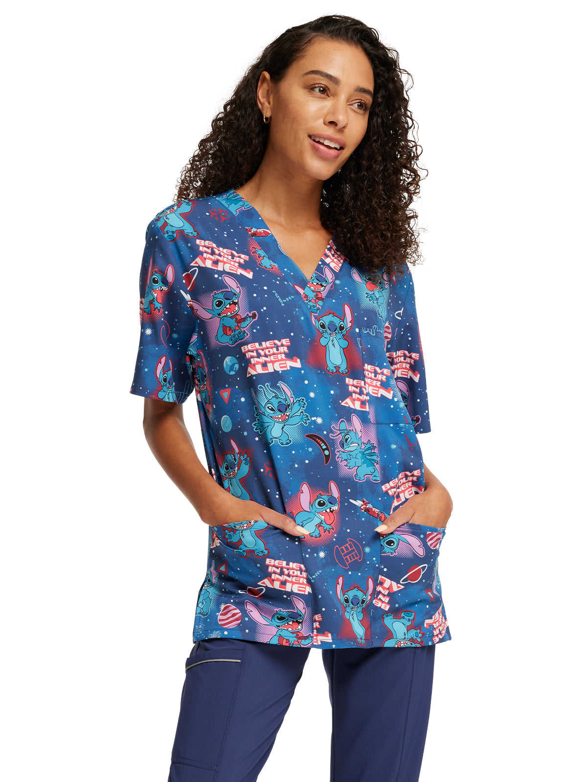 Unisex V-Neck Print Scrub Top