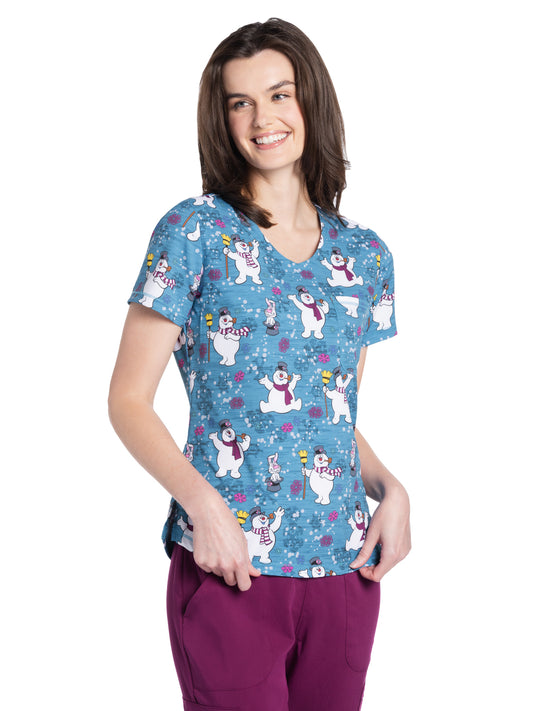 Women's Rounded V-Neck Print Top
