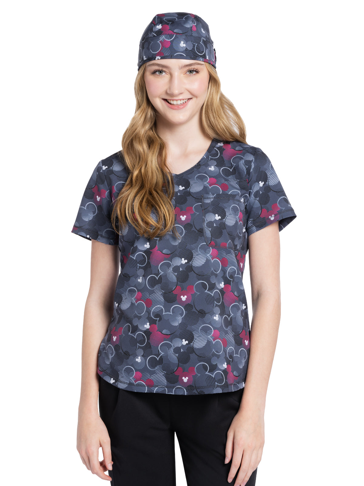 Women's Rounded V-Neck Print Top