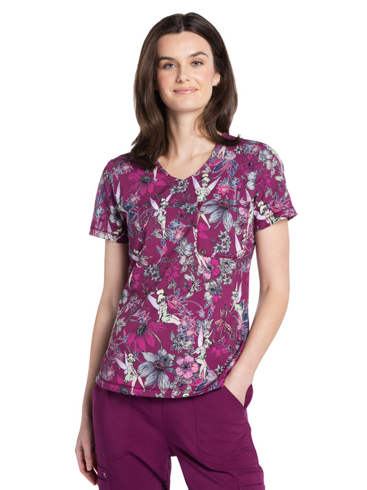 Women's Rounded V-Neck Print Top