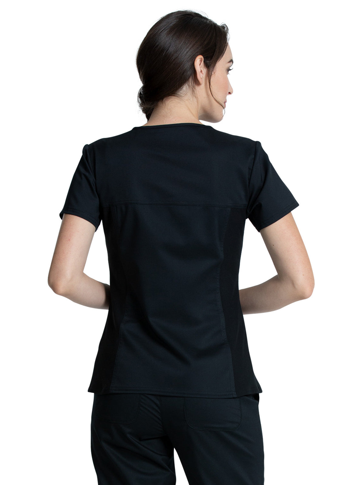 Women's 1-Pocket V-Neck Knit Panel Scrub Top