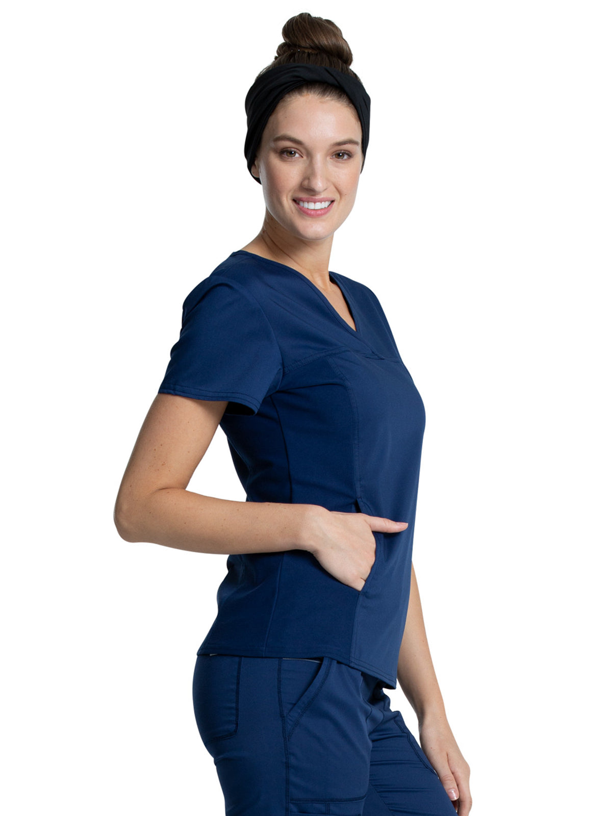 Women's 1-Pocket V-Neck Knit Panel Scrub Top