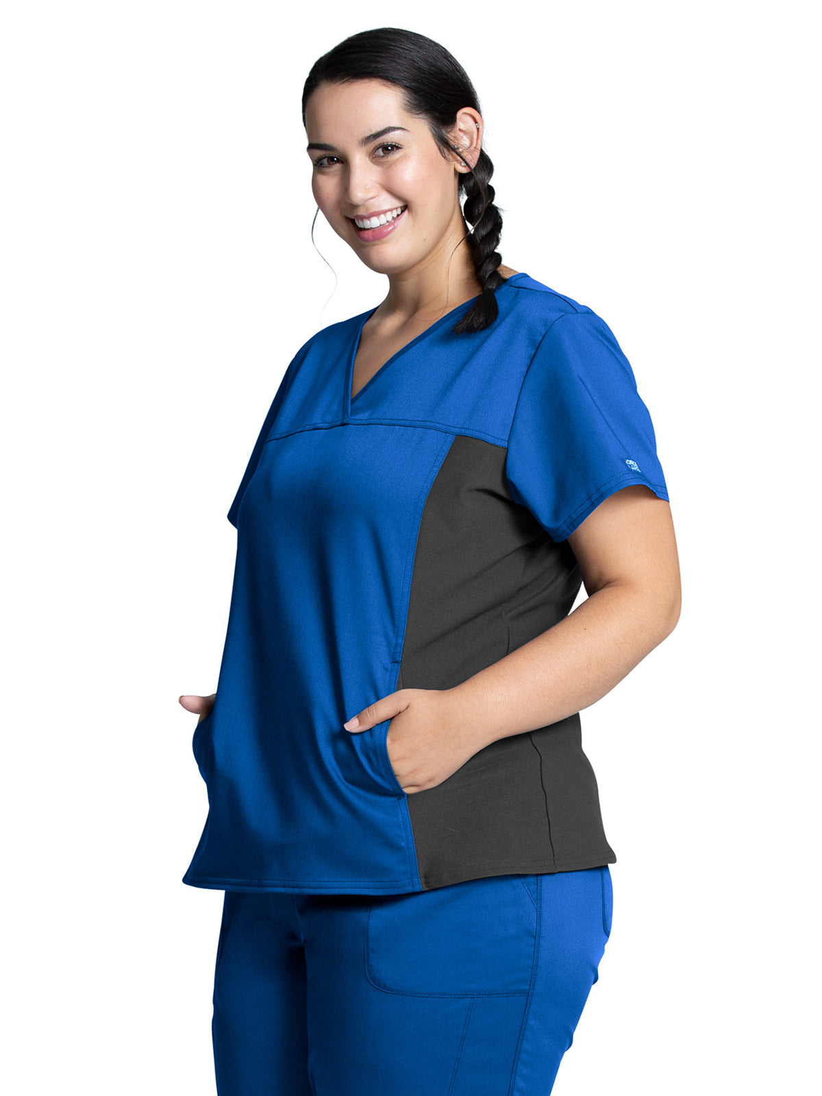 Women's 1-Pocket V-Neck Knit Panel Scrub Top