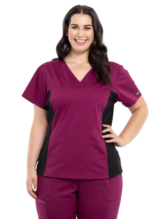 Women's 1-Pocket V-Neck Knit Panel Scrub Top