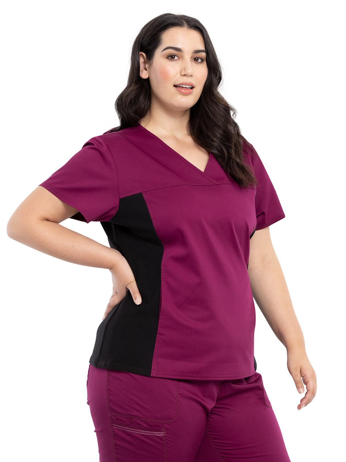 Women's 1-Pocket V-Neck Knit Panel Scrub Top