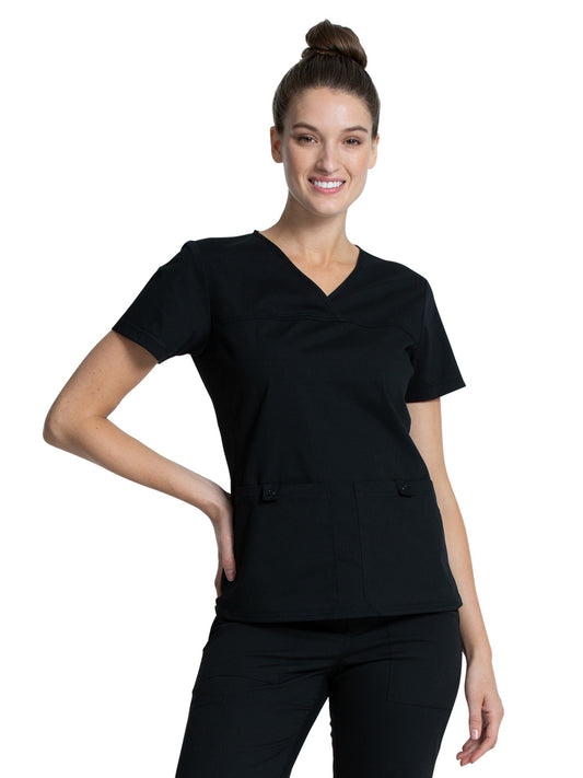 Women's 2-Pocket Knit Panel V-Neck Scrub Top