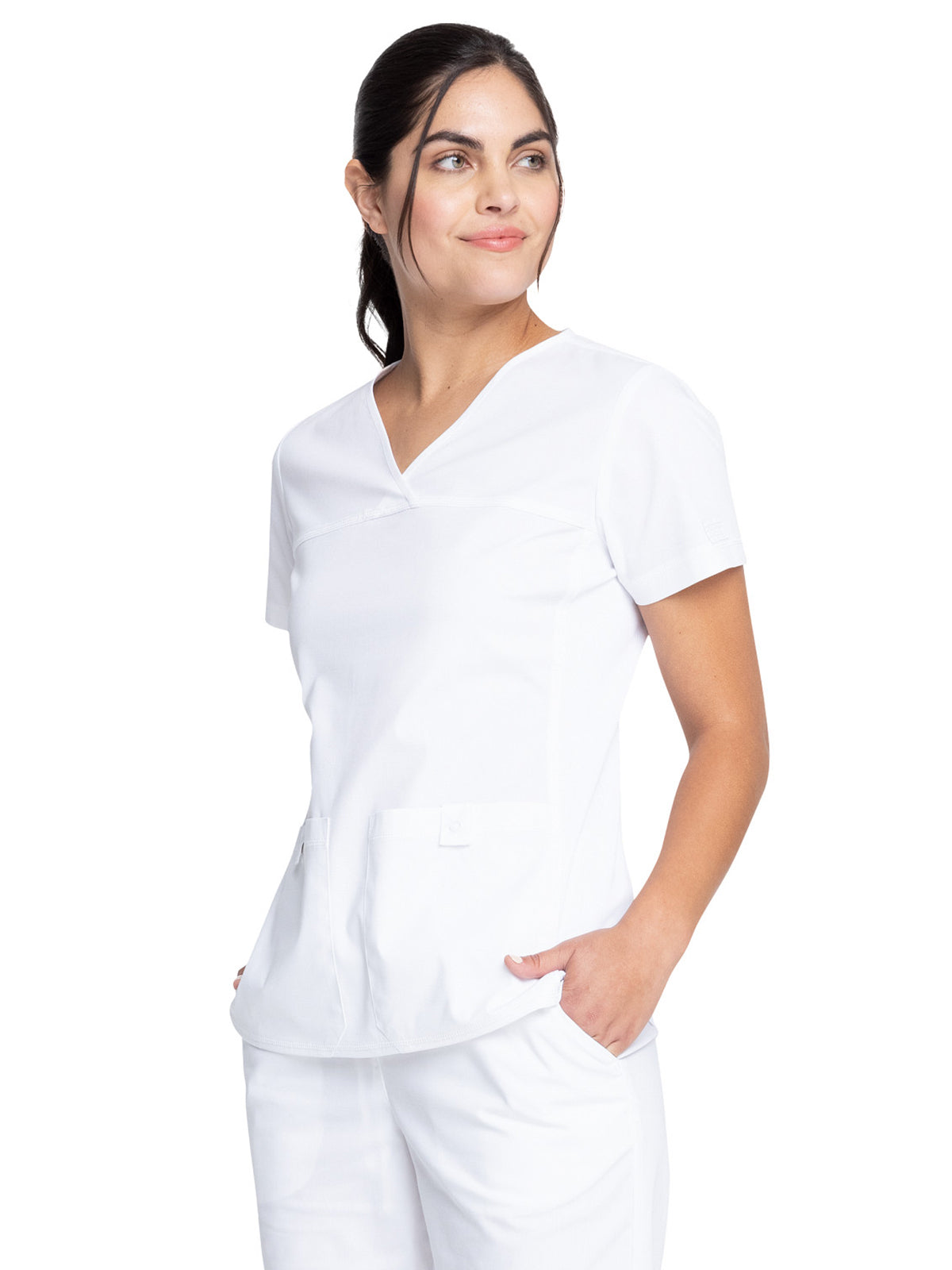 Women's 2-Pocket Knit Panel V-Neck Scrub Top