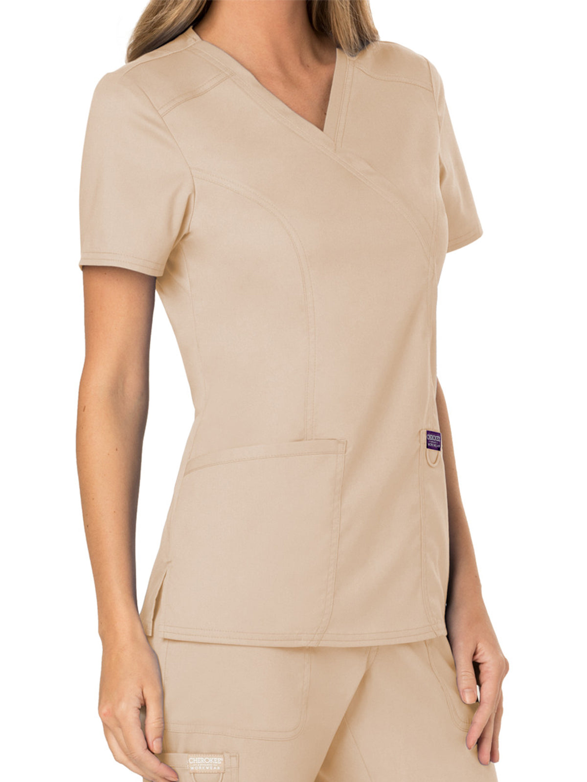 Women's 2-Pocket Mock Wrap Scrub Top