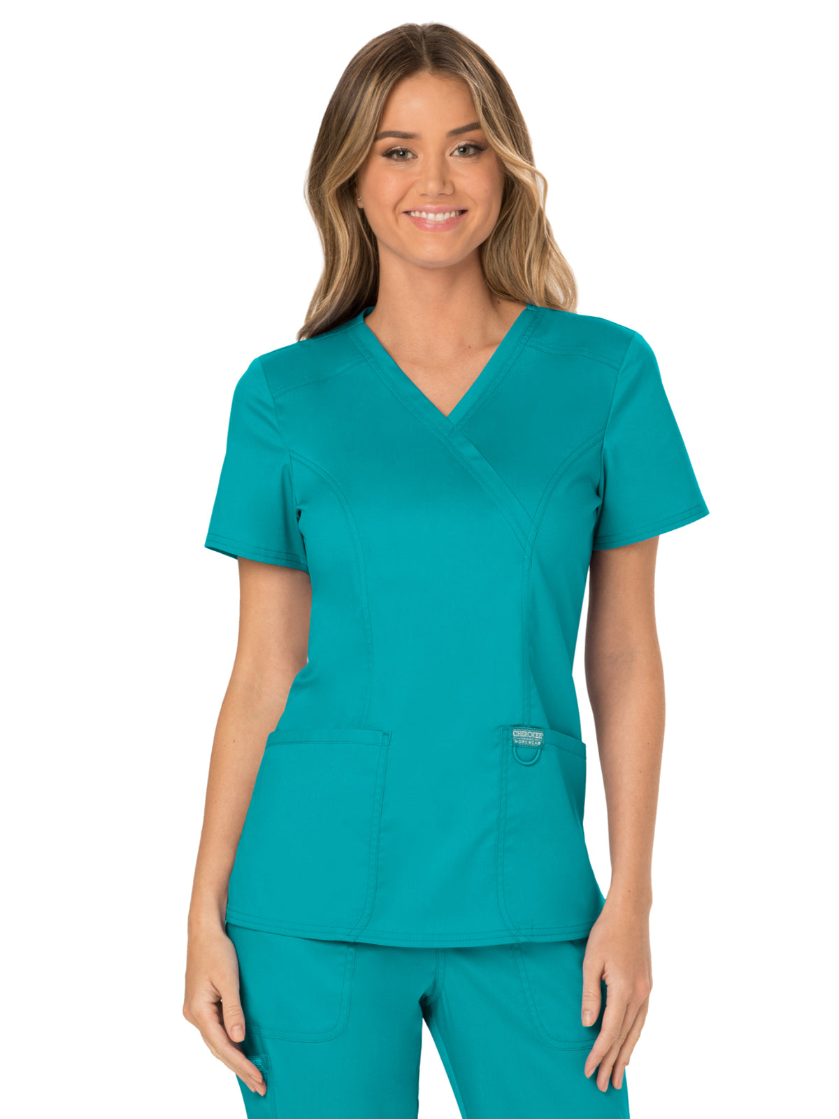 Women's 2-Pocket Mock Wrap Scrub Top