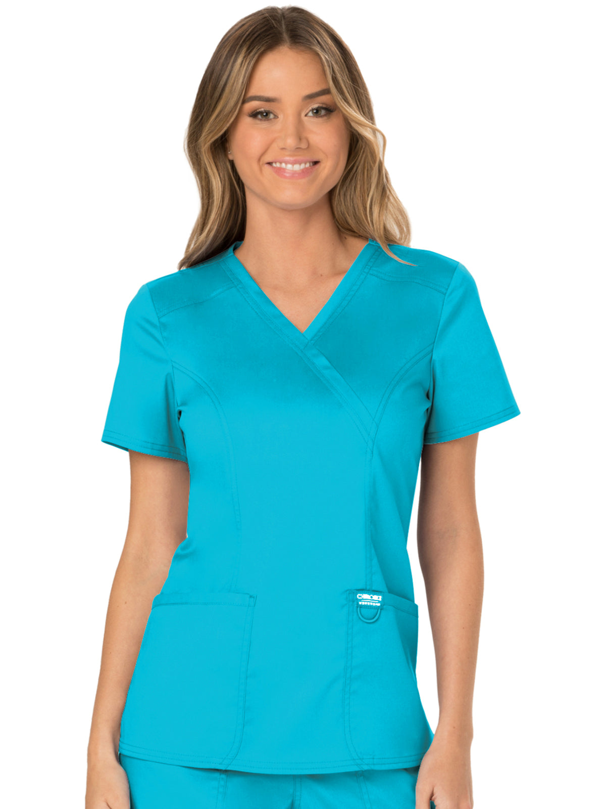 Women's 2-Pocket Mock Wrap Scrub Top