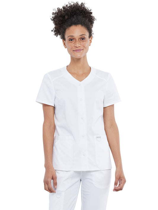 Women's 4-Pocket Snap Front V-Neck Scrub Top